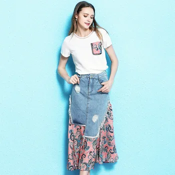 

Nordic Wind Summer 2019 New Hole-Breaking Denim Mosaic Printing Suit