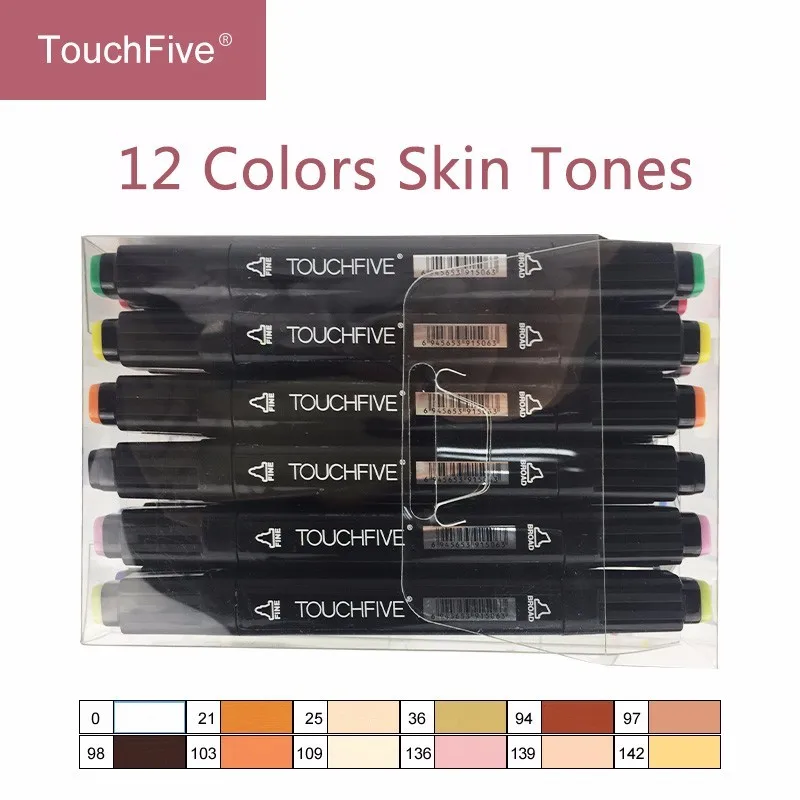 Touchfive Professional Character Sketch Markers Art Supplies 12 24 Colors Skin Tones Marker Pens set for Painting Manga Design - Цвет: 12 Skin Tones Black