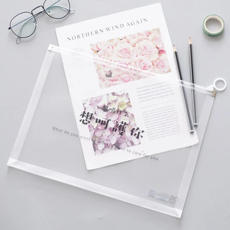 

1Pcs Novelty Love words A4 Transparent Plastic Document Bag Stationery Storage Pocket High Capacity Student's Folder