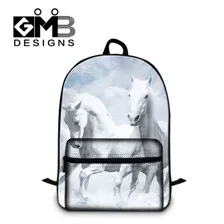 white_horses  new 2015 animal back pack for teenager boys gifts 3d pug dogs school backpacks men outdoor bag fashion print tiger head backpack