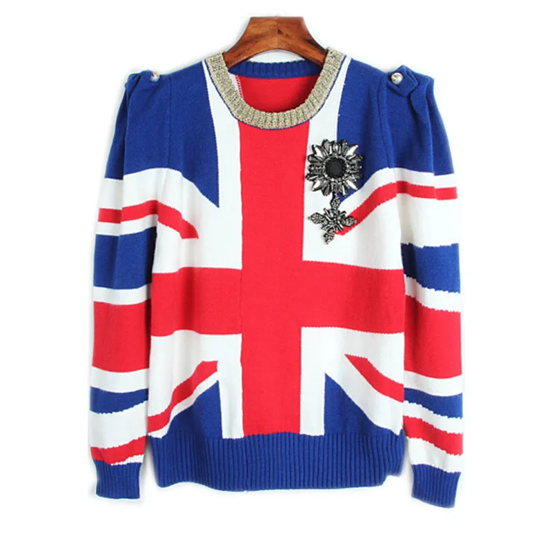 Runway Designer Pullover 2017 Winter Sweater Women British Flag