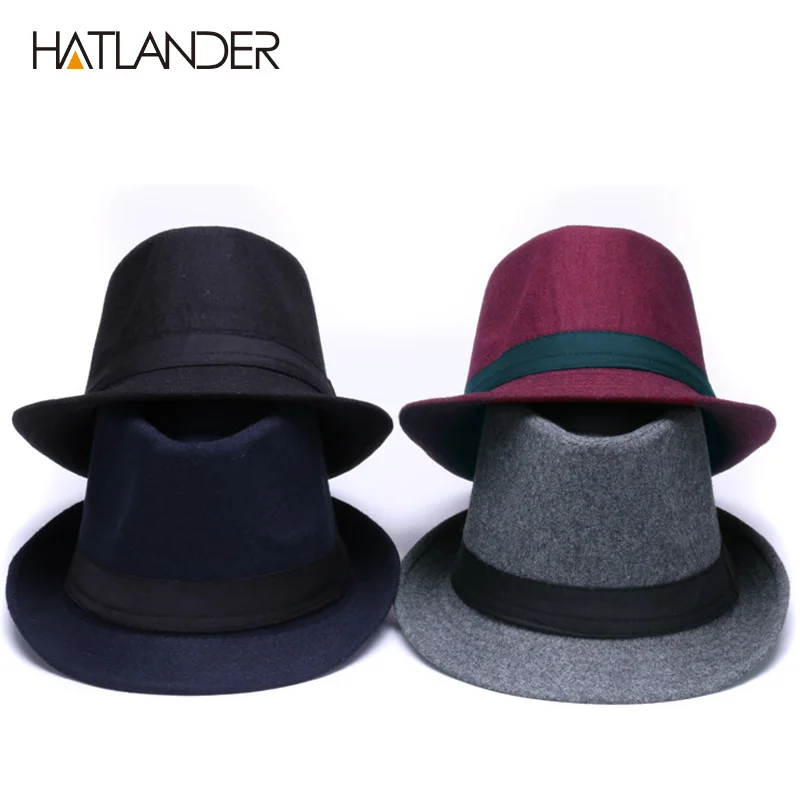 HATLANDER Классические однотонные Мужские фетровые шляпы для папы, для джентльмена, шерстяная джазовая церковная Кепка, женская мужская фетровая зимняя фетровая Кепка billycock