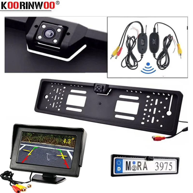 

Koorinwoo CCD wireless EU Russia European License Plate Frame Rear View Backup Camera with 4.3 LCD Auto Rearview Parking Monitor