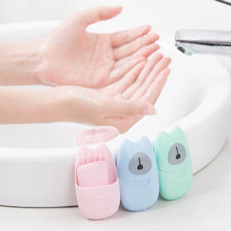 

50pcs/ box Disposable Boxed Soap Paper Travel Portable Hand Washing Box Scented Slice Sheets Mini Soap Paper Soap