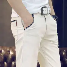 Стрейчевые мужские облегающие повседневные брюки с плоской передней частью, высококачественные длинные брюки из 97% хлопка для мужчин, цвет хаки, черный, 6 цветов