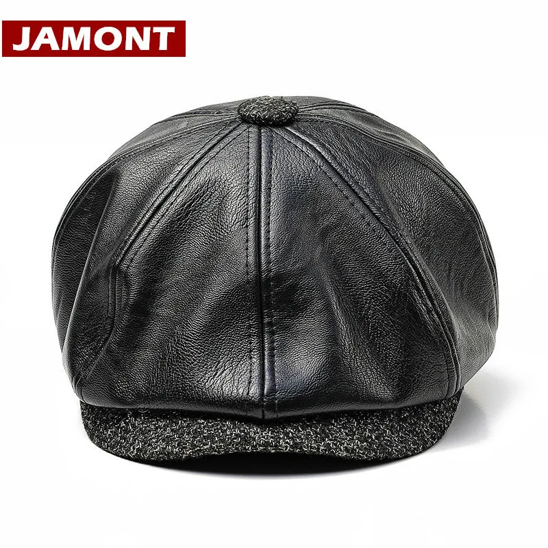 

[JAMONT]2019 Fall Winter Octagonal Hat PU Leather Newsboy Caps Men Warm Detective Hats Painter Caps Berets Visors Gorras Mujer