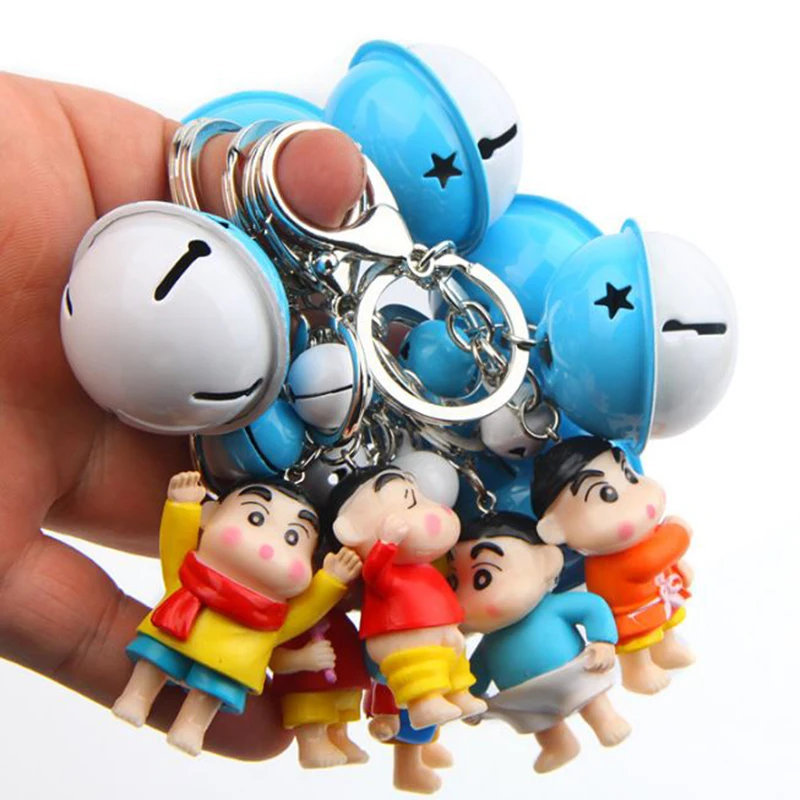

6 Pcs/lot Kawaii Crayon Shin Chan Bell Keychain Modern Cartoon Animation Action Figure For Key Ring Bag Pendant Key Chain Holder