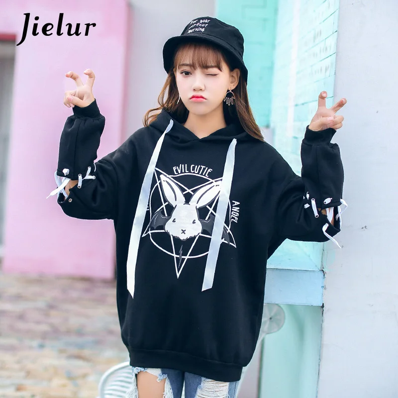Jielur Корейский Поп милый мультфильм напечатаны белые флисовые толстовки для