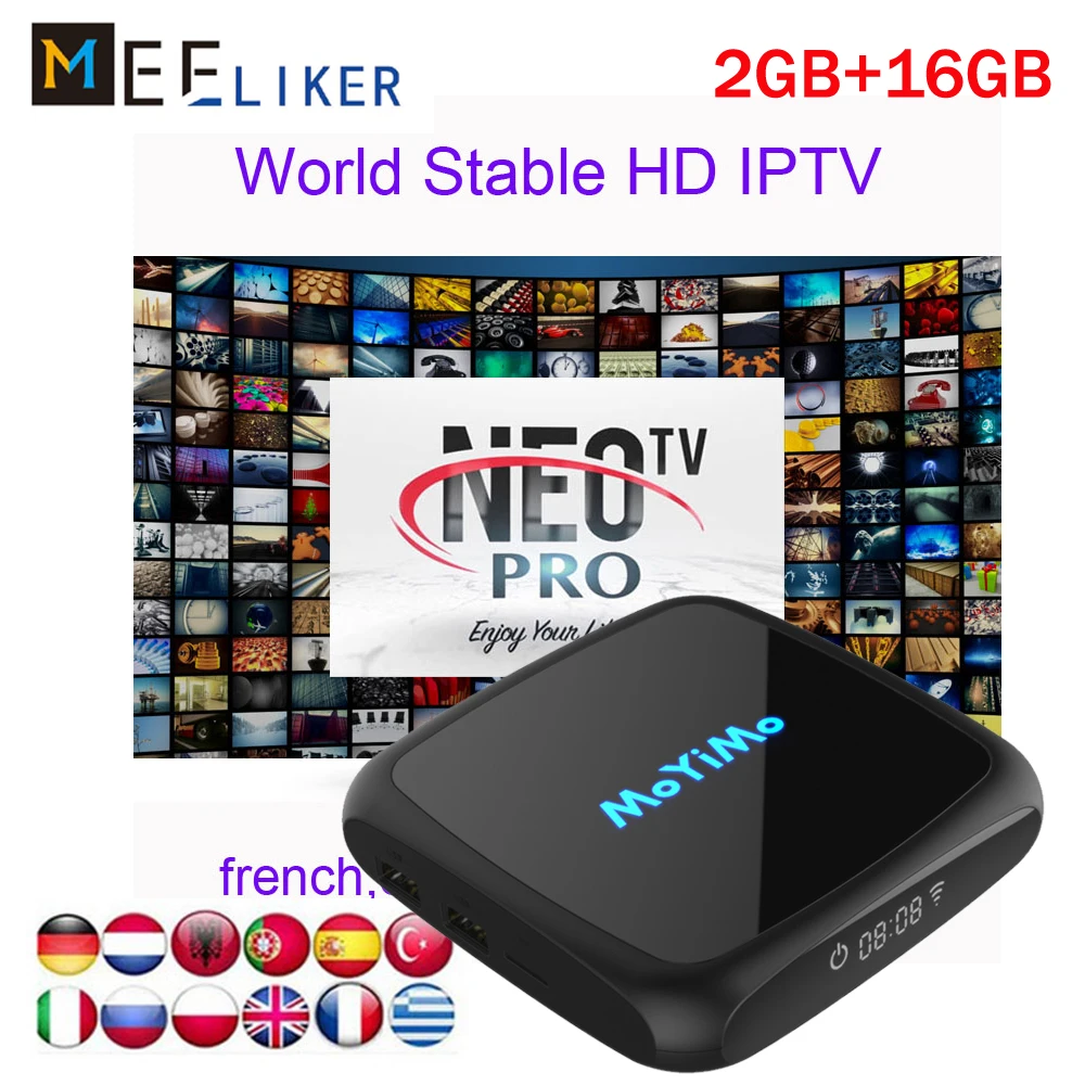 

2+16G NEOTV pro 1 Year French Arabic Channels African Spanish European IPTV Subscription For Android 8.1 TV Box 2G ram Smart M3U