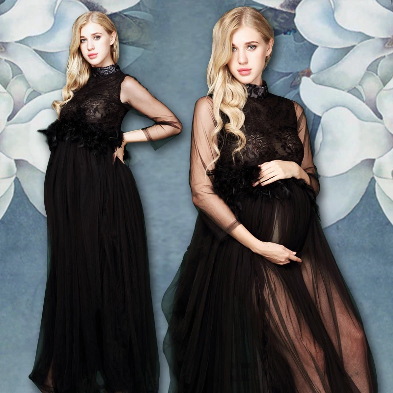 

New Women Maternity Photography Props Pregnancy Clothes Maternity Chiffon Black Dresses For pregnant Photo Shoot