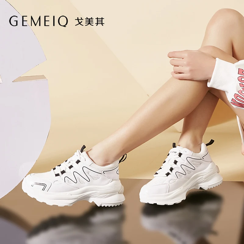 

GEMEIQ 2019 Spring New Ins Daddy Shoes Women Korean version thick-soled Platform shoes mesh casual sports white shoes