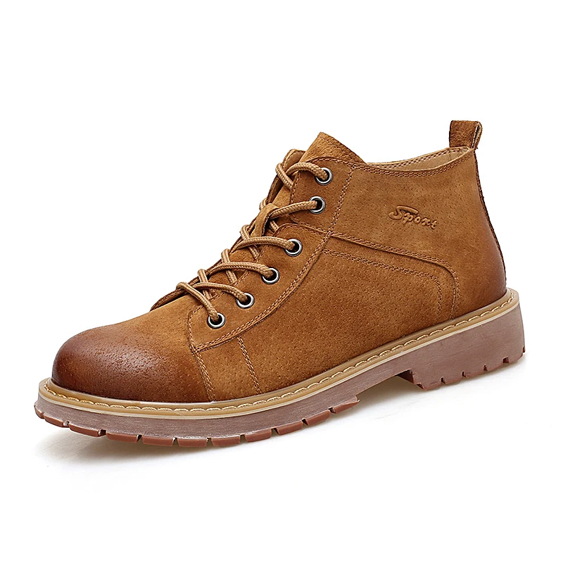 

2018 Men's Retro Martin Boots Pigskin Leather Desert Boots Army Riding Genuine Leather Short Boots For Men Black Yellow 38-44