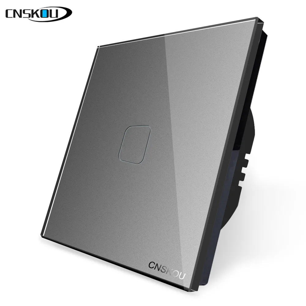 Cnskou EU 1 Gang 1 Way Light Lamp Switch Touch Silver Glass Panel