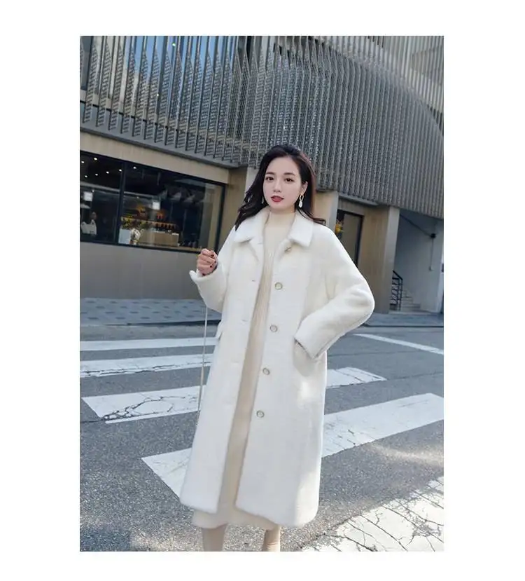 Белое пальто куртка Женский Зимний раздел длинный плюс размер хлопок утолщение норки шерстяной мех