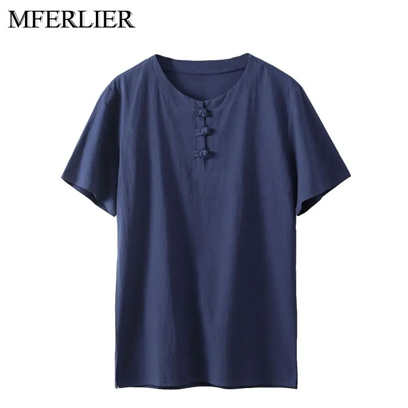 MFERLIER мужская летняя рубашка 5XL 6XL 7XL 8XL 9XL 10XL обхват груди 157 см размера плюс льняная