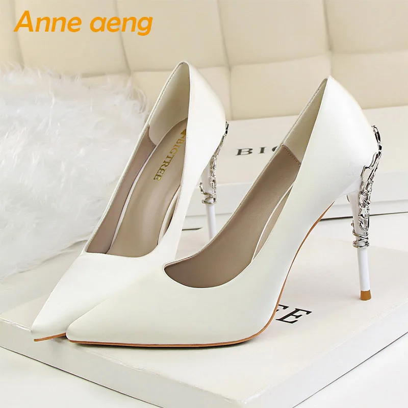 2019 New Women Pumps High Thin Heel Pointed Toe Shallow Sexy Ladies Bridal Wedding Women Shoes White High Heels Female Pumps