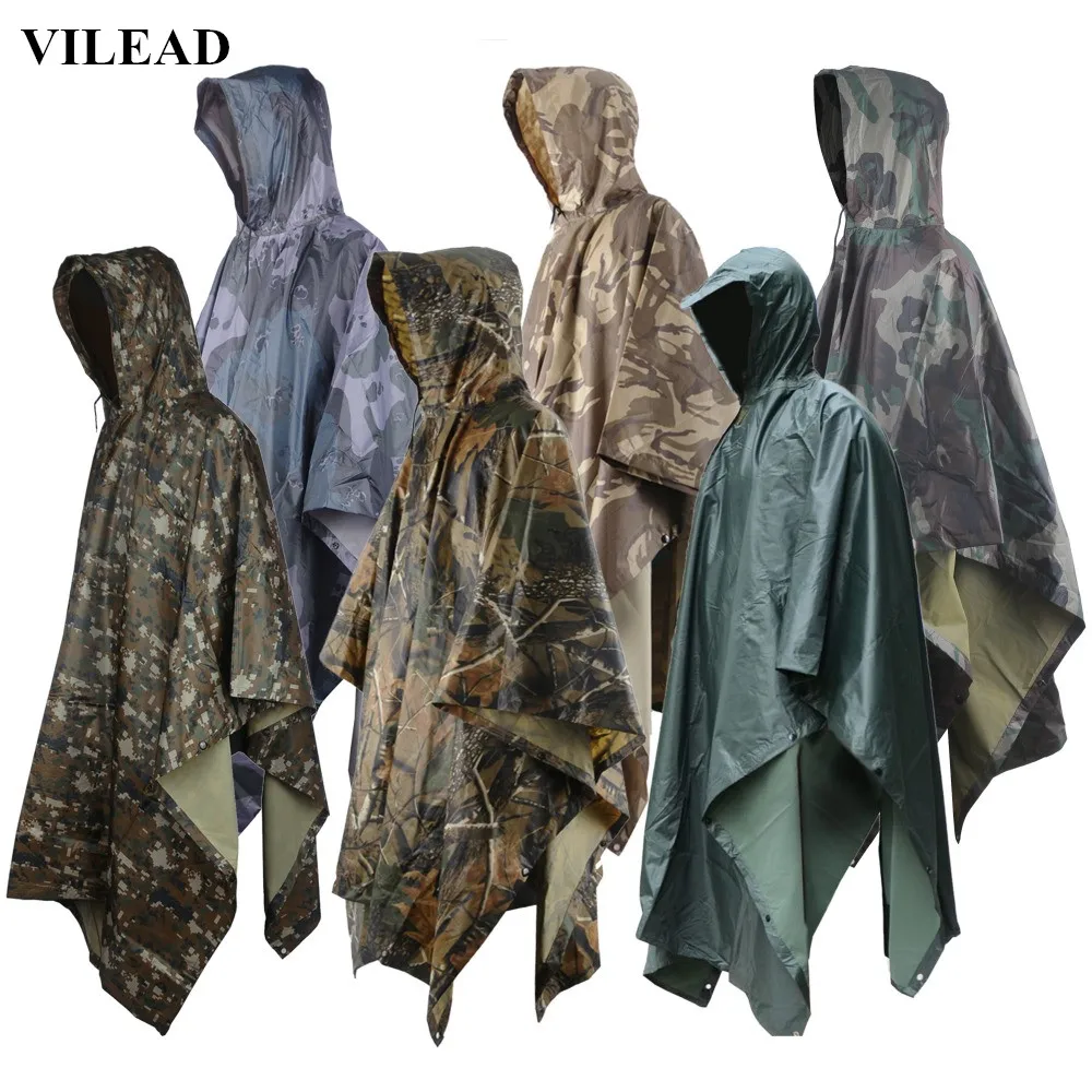 VILEAD Multifunctional Military Impermeable Camo Raincoat Waterproof Rain Coat Men Women Camping Fi