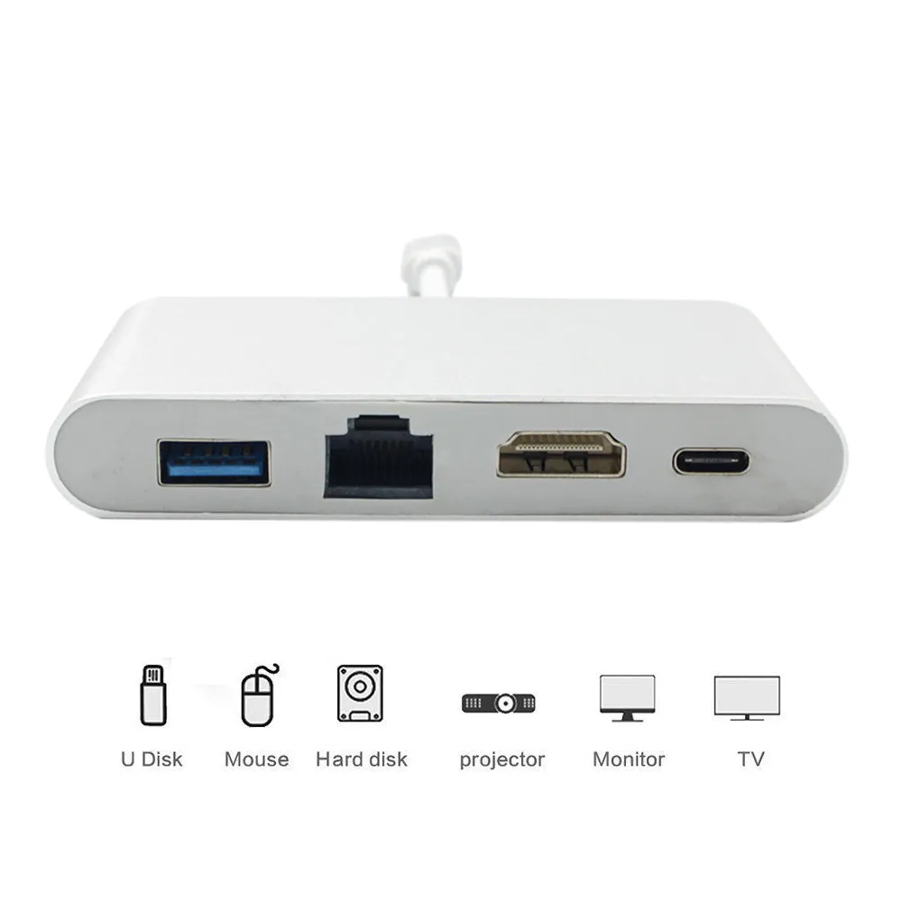 4K+ Gigabit Ethernet RJ45 порт+ USB 3,0 USB 3,1 type C адаптер мини дисплей порт DP DVI VGA HDMI Кабель-адаптер 1* USB C к HDMI