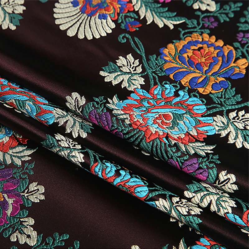 Retro embroidery flowers Metallic Jacquard Brocade Fabric,3D jacquard
