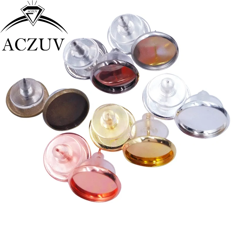 

200pcs/Lot Fit 8mm 10mm 12mm 14mm 16mm Glass Cabochon Cameo Base Setting Bezel Blank Earring Posts W/ Rubber Stopper Backs