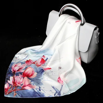 

Elegand Floral Print Soft Scarves 100% Silk Satin Scarf Ladies Head Scarf Femme 53 CM * 53 CM Small Square Neck Scarf For Mujer