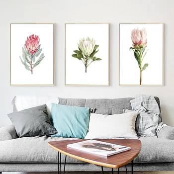 

Posters and Prints Watercolor King Protea Home Decor Canvas Painting Blushing Flower Wall Pictures For Living Room Decorative