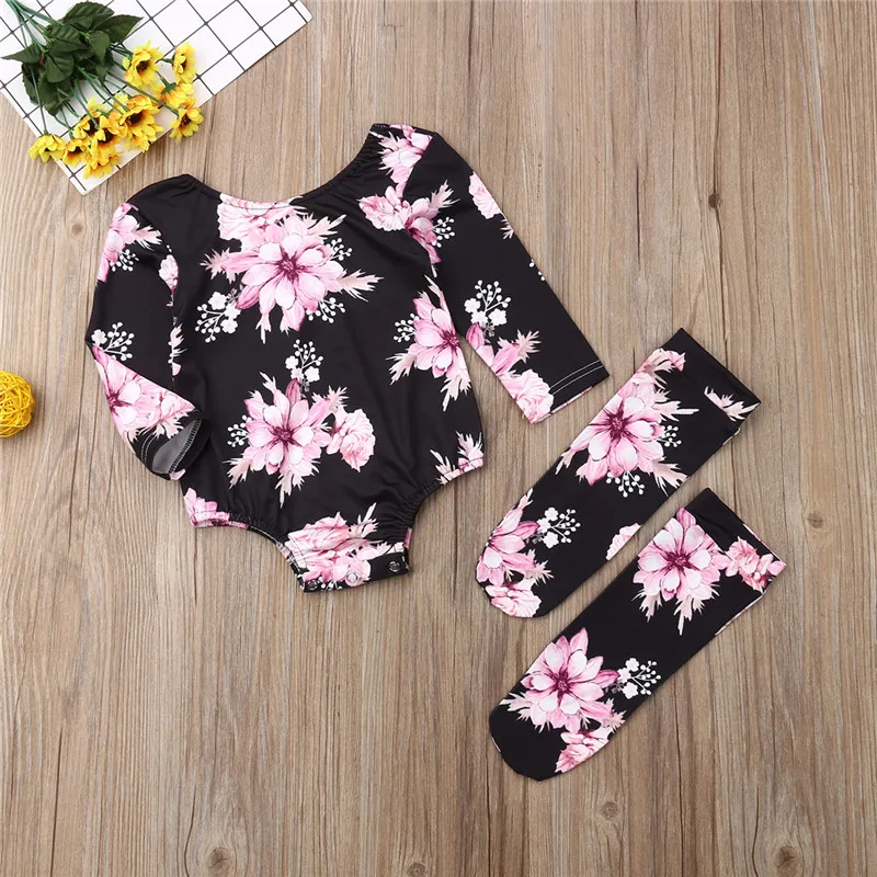 

Newborn Baby Girls clothes Floral print Leg Warmers backless Geometry long sleeve round neck Bodysuit 2pc autumn lovely Outfits