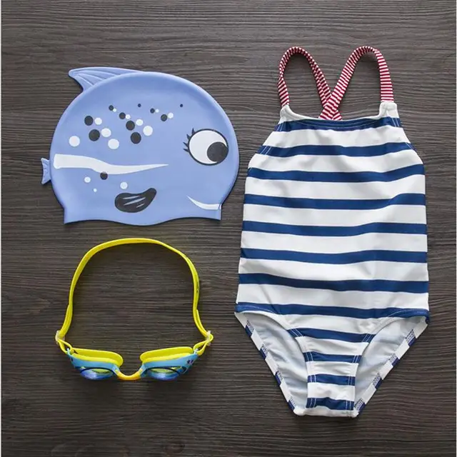 Best Offers New Children's Navy Striped Cute Girl Conjoined Fast Drying Baby Girl Swimwear For 1-8-year Baby Girls