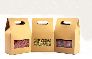 

10*15.5*6cm 20pcs Quality packaging Kraft paper Stand Up bag Food Square window box Bags of nuts/Tea/Cake/Cookies/Coffee bags