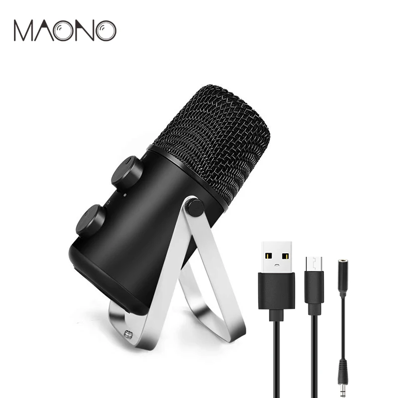 MAONO USB Microphone Cardioid Condenser Microphone Echo Volume Control Pattern Adjustable Mic