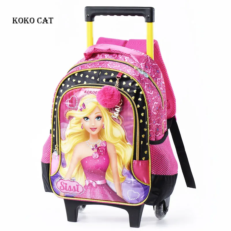 

3D Cartoon School Backpack Beauty Girls Bags Kids Children Backpacks With Wheels Student Bookbag Mochila Infantil
