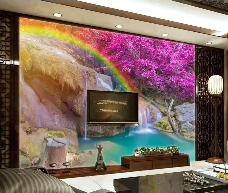 

Rainbow Waterfall Lake China Wind Nature Photography TV Background Wall modern living room wallpapers