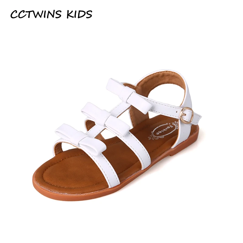 

CCTWINS Kids Shoes 2019 Summer Girls Fashion Bow Tie Party Princess Shoes Children Barefoot Casual Flat Baby White Sandals PS769