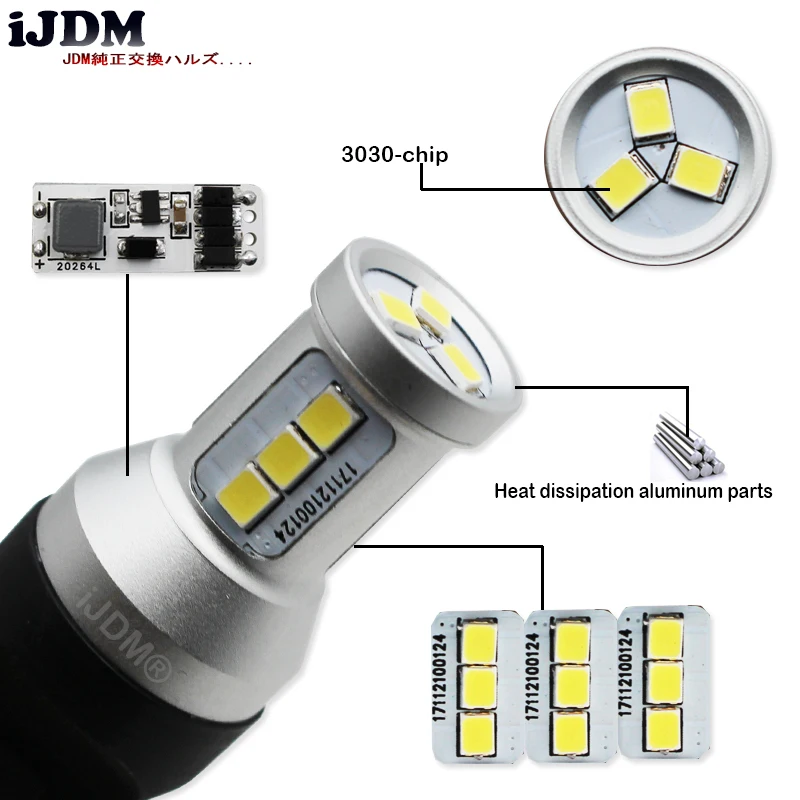 IJDM 7443 светодиодный лампы T20 W21W W21/5 Вт светодиодный супер яркий 12В дневные ходовые огни поворотник с резервным копированием стояночный тормоз заднего хода светильник, цвет: желтый, белый