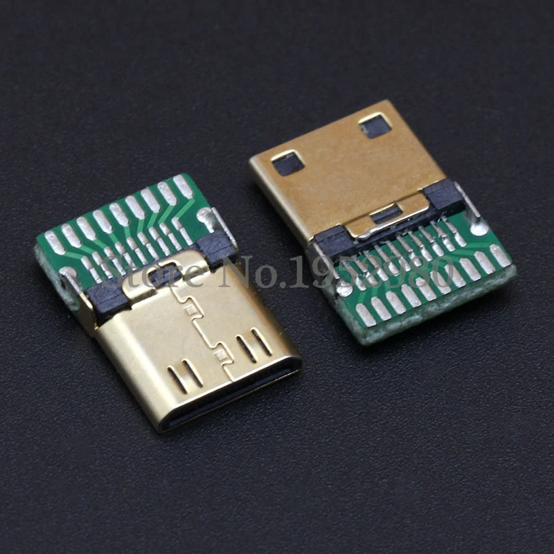 50PCS Mini HDMI USB Connector 19 Pins SMT Gold Copper Shell PCB Mounted