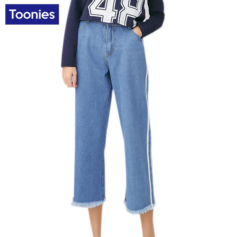 

Summer Spring Autumn Jeans for Women Loose Straight Mid Waist Calf Length Solid Pants Large Size Wide Leg Pants American Apparel