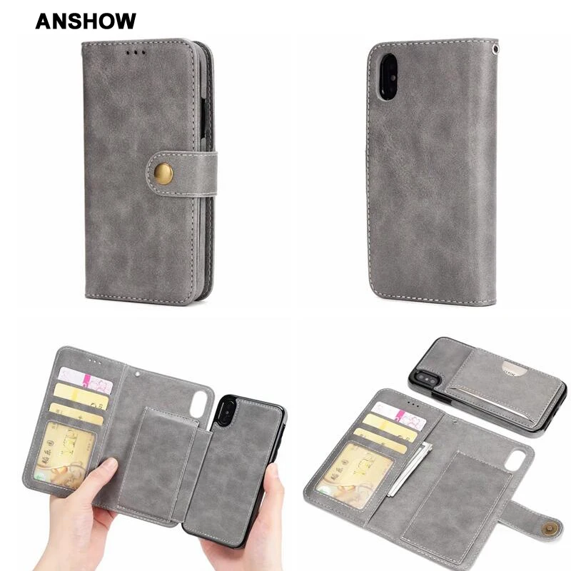 Removable Detachable Leather Wallet Case For iPhone X 8 7 Plus 6 6S