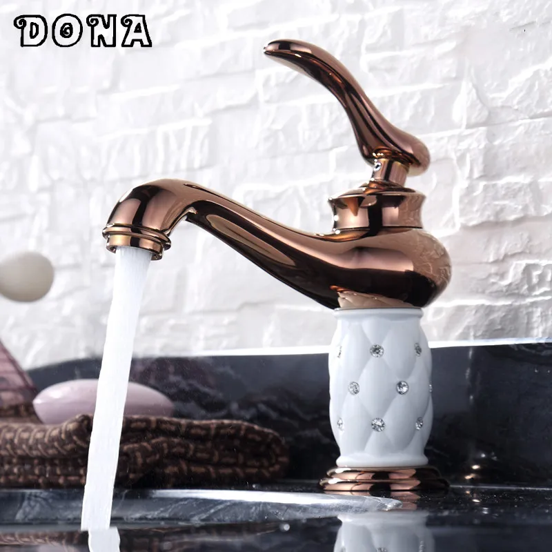 

Free Shipping Euro Rose Gold finish Luxury Bathroom Basin Faucet Single Handle with diamond Vanity Sink Mixer water Tap DONA4048