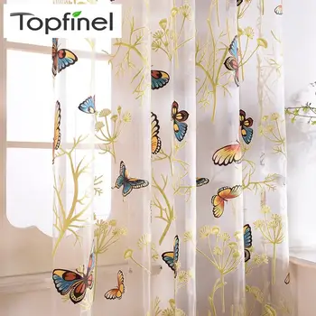 

Topfinel Butterfly Curtains Tulle Window Curtain for Living Room Bedroom Kitchen Curtains Printed Sheer Voile Curtains