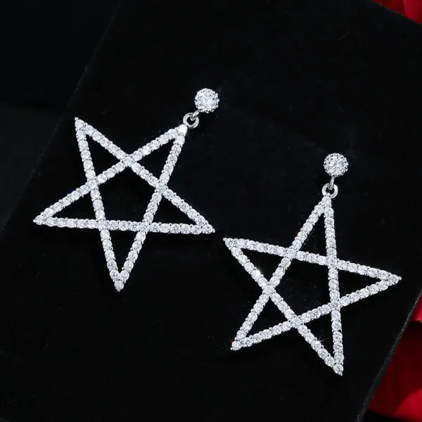 Star Dangle Earrings for Women Silver Color zircon Earrings Luxury Drop