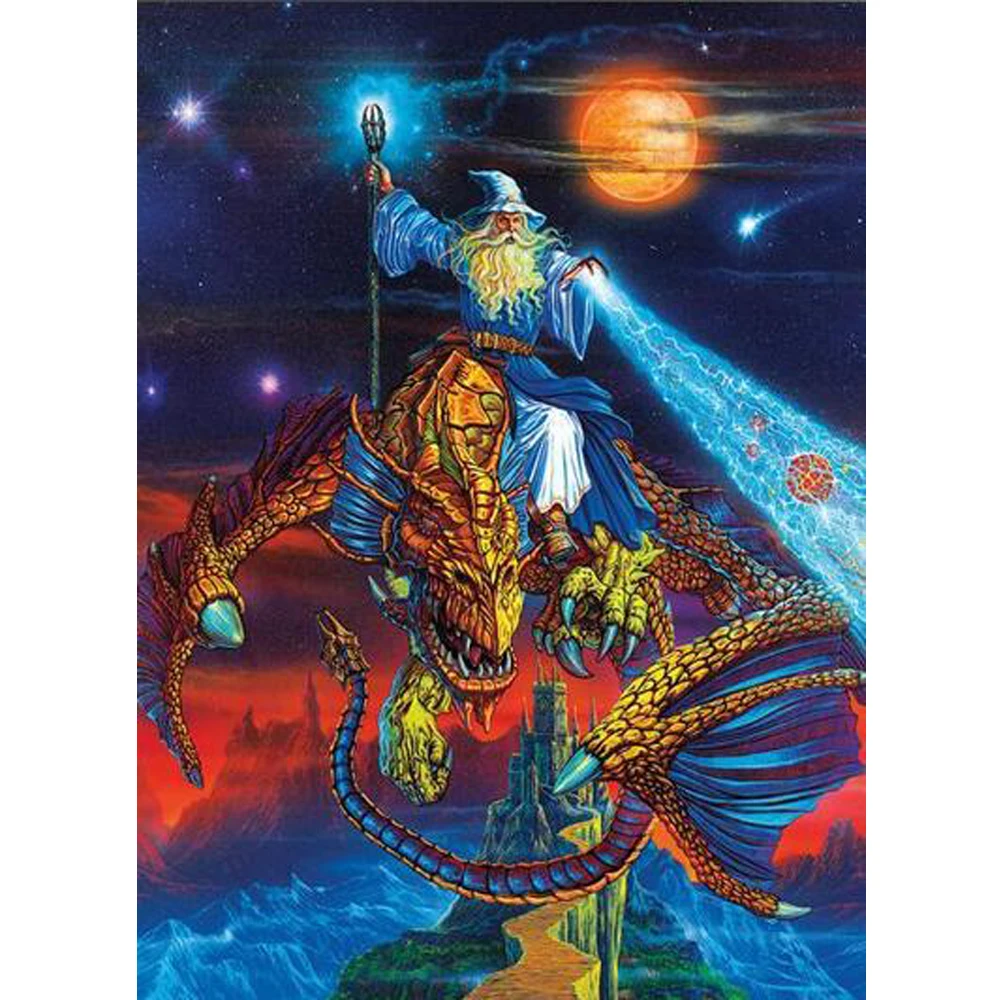 

DIY Diamond Embroidery, 5D Diamond Painting "Fantasy Witcher & Dragon" Full Diamond Home Decor Rhinestone Cross Stitch YU945
