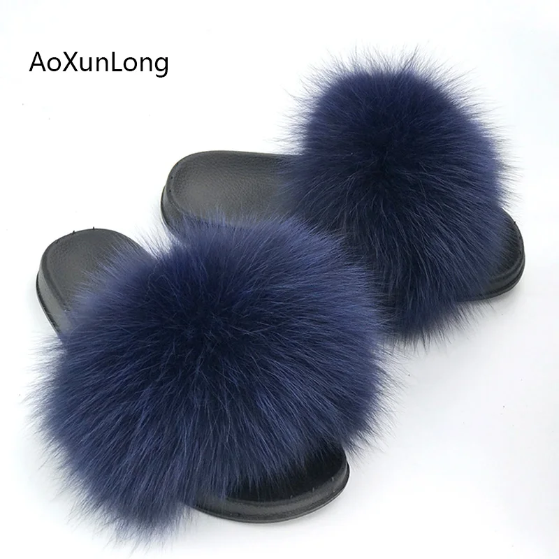 

2019 Women's Furry Slippers Home Cute Plush Fox Hair Fluffy Slippers Ladies Fur Slippers Winter Warm Slippers Women Sandals Hot