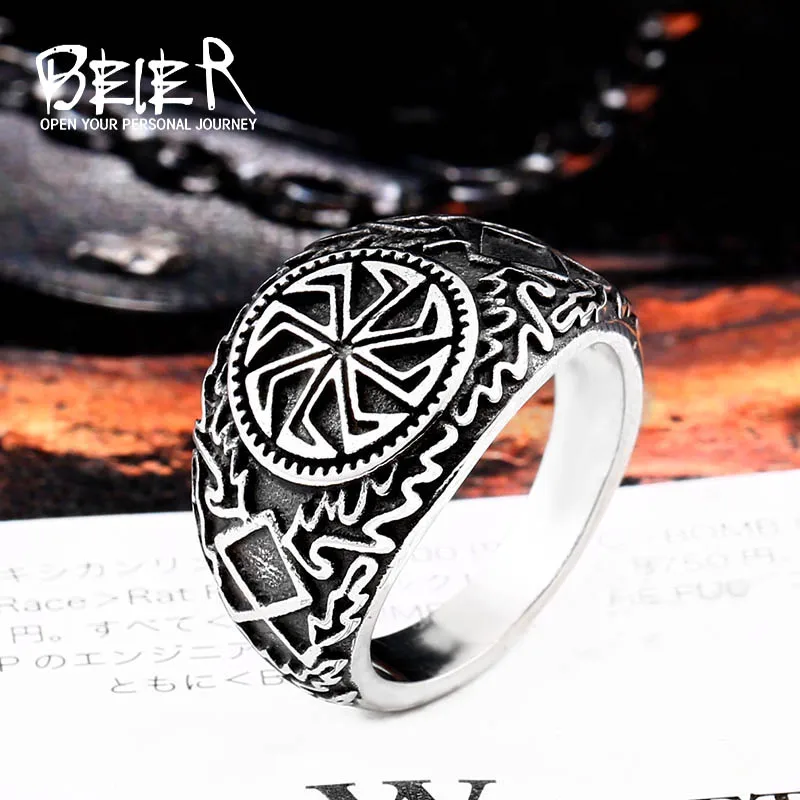 

BEIER new store Viking Amulet Sacrifice man Ring Nordic Flame Surrounds High Quality Jewelry LLBR8-582R