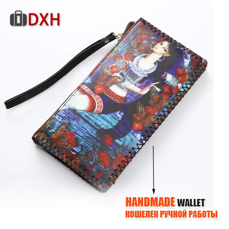 DXH женские кошельки ручной работы, кошельки на молнии, длинный женский кошелек для путешествий, держатель для карт, мобильного телефона, клатч, карман, китайский стиль