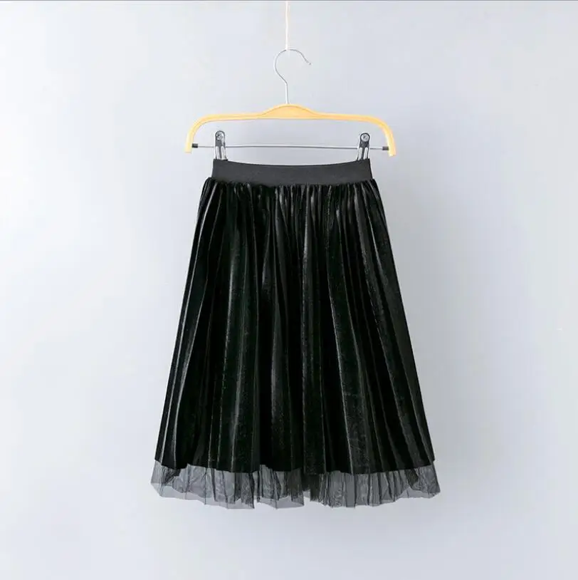 Двусторонняя одежда; Новинка года; детская юбка из бархата и тюля; детская плиссированная юбка; длинные юбки для маленьких девочек Philabeg - Цвет: Черный