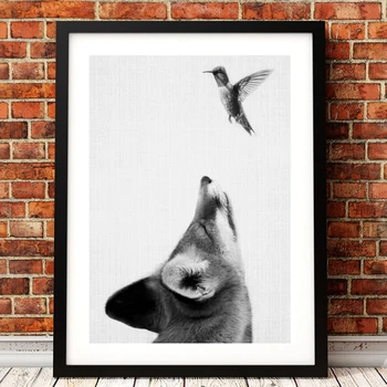 

Woodland Fox With Bird Canvas Print Wall Art Pictute , Wilderness Forest Animal Fox Canvas Painting Poster Farmhouse Art Decor