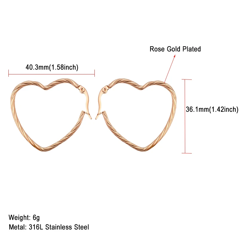 Топ Мода, любовь, сердце серьги для женщин золото/серебро цвет нержавеющая сталь, романтичное кольцо серьги женские модные ювелирные изделия - Окраска металла: 1701 Rose