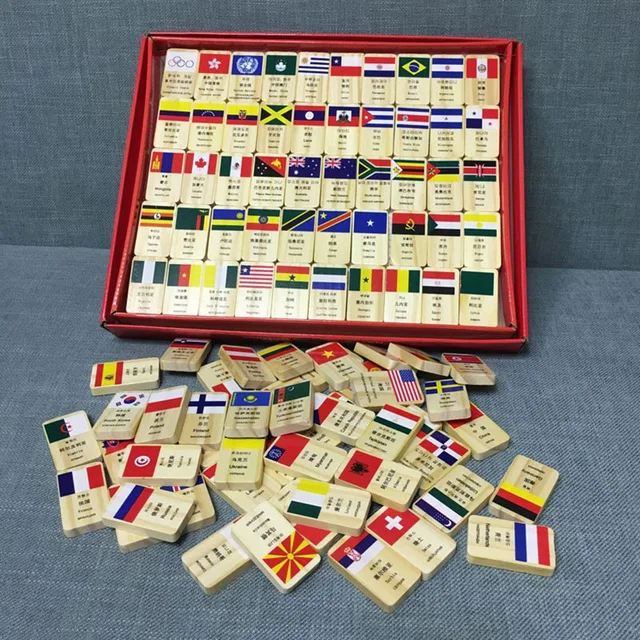 100 pcs Kids Wooden Flag Learning Block Toys Kits Domino Blocks for Children  learning World Flags Educational Toy Festival Gift 1