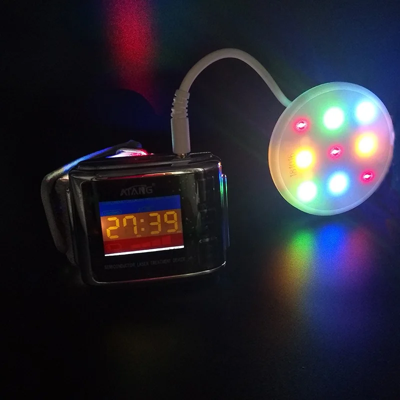 LLLT Laser Watch Diabetic Wrist Watch Laser Acupuncture Stimulator Combine Red Laser 3 Color Light Therapy Hypertension Medical