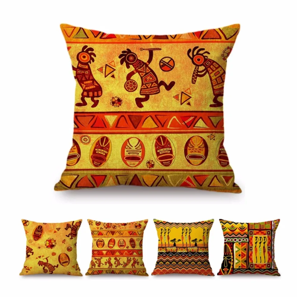 

Orange African Abstract Cartoon Culture Art Home Decoration Sofa Throw Pillow Case Cotton Linen Modern Art Gallery Cushion Cover